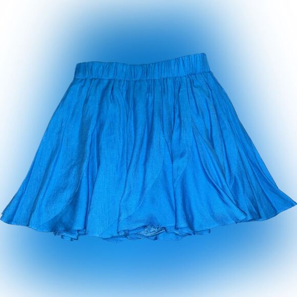 The Impeccable Pig Blue Ruffle A-Line Mini Skirt Size Small - Picture 2 of 3